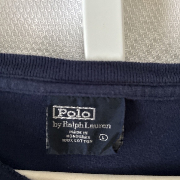 Polo Ralph Lauren Men’s Large Navy Blue Long Sleeve Red Logo Front Graphic T - Picture 2 of 7